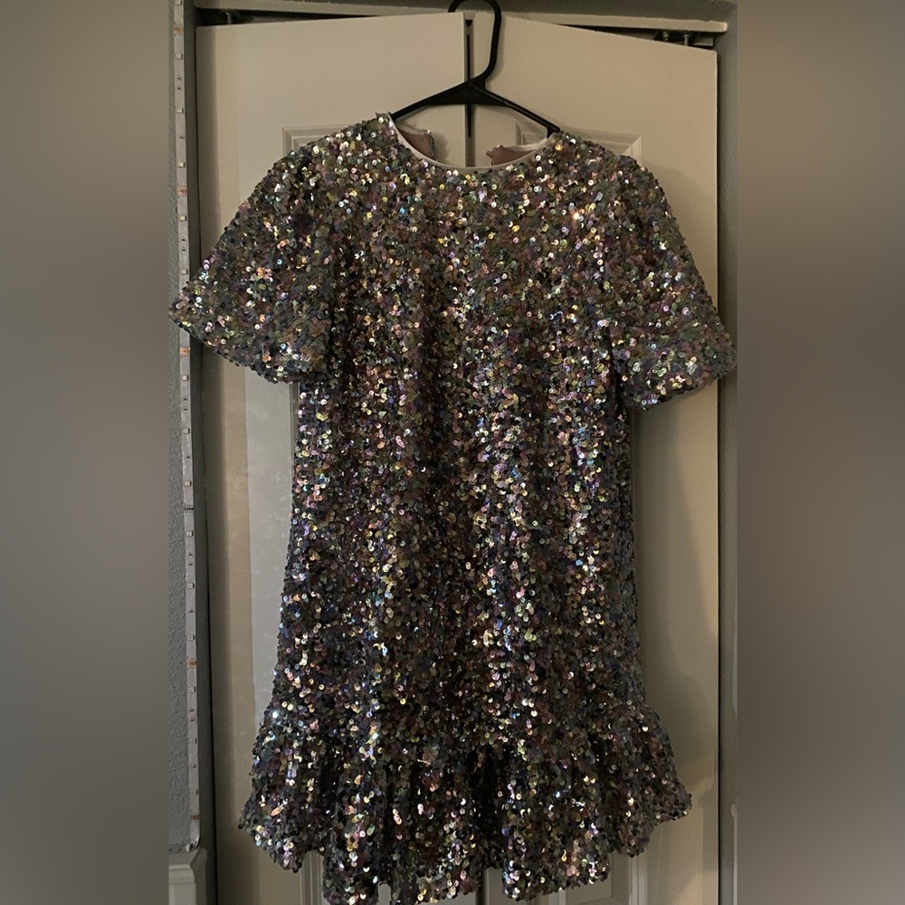 Sequin dress with pink lining. Multicolored sequins